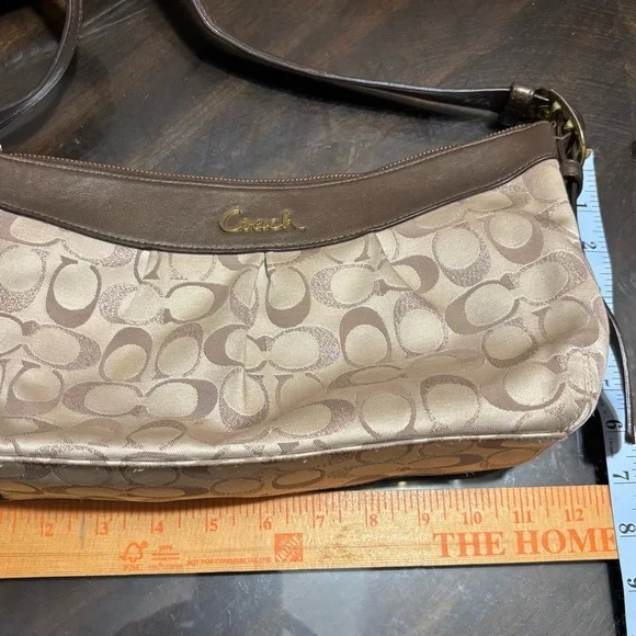 COACH Khaki Ashley Signature Print Hobo Shoulder Bag with Mahogany Accents Strap - Picture 11 of 13